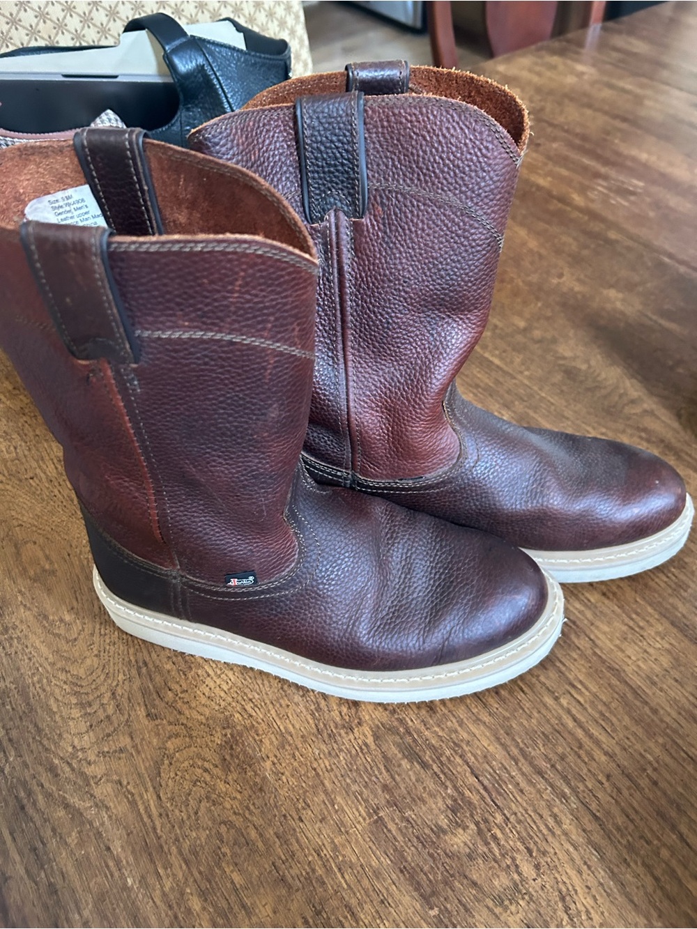 Justin Boots Brown Leather Pull-On Work Western Boots